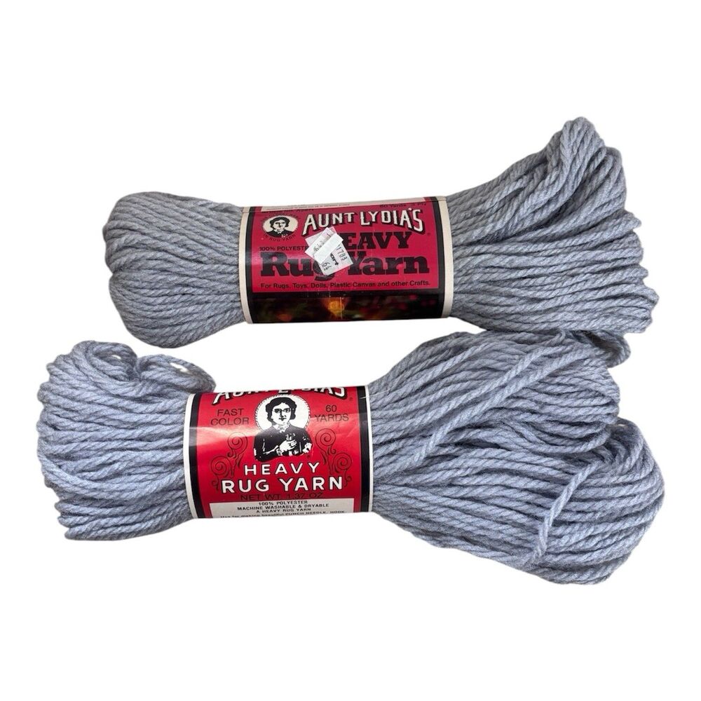 Vintage Aunt Lydia’s Heavy Rug Yarn 2 Skeins Steel Gray 100% Polyester 60 Yds Ea